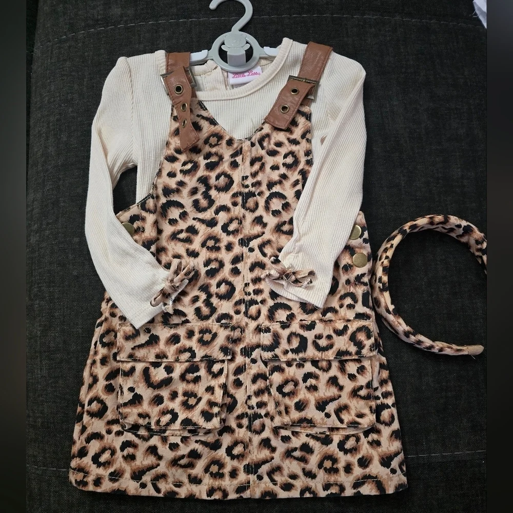Little Lass Leopard Print Dress with Headband - Picture 1 of 9